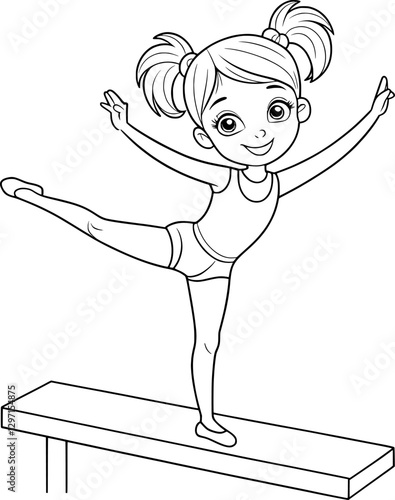 Teenage Girl Gymnastics Coloring Page – Black and White