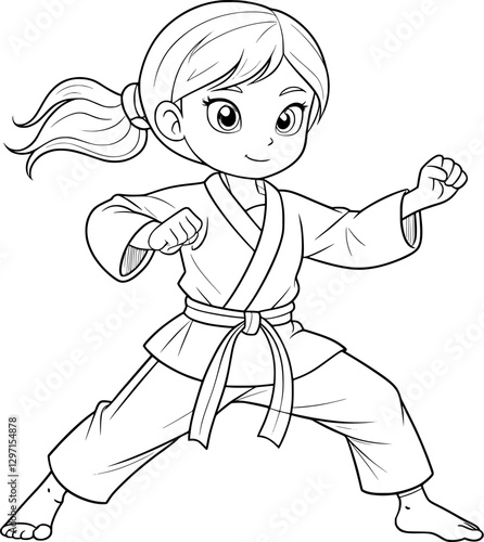 Teenage Girl Martial Arts Coloring Page – Black and White