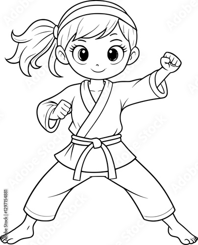 Teenage Girl Karate Coloring Page – Black and White