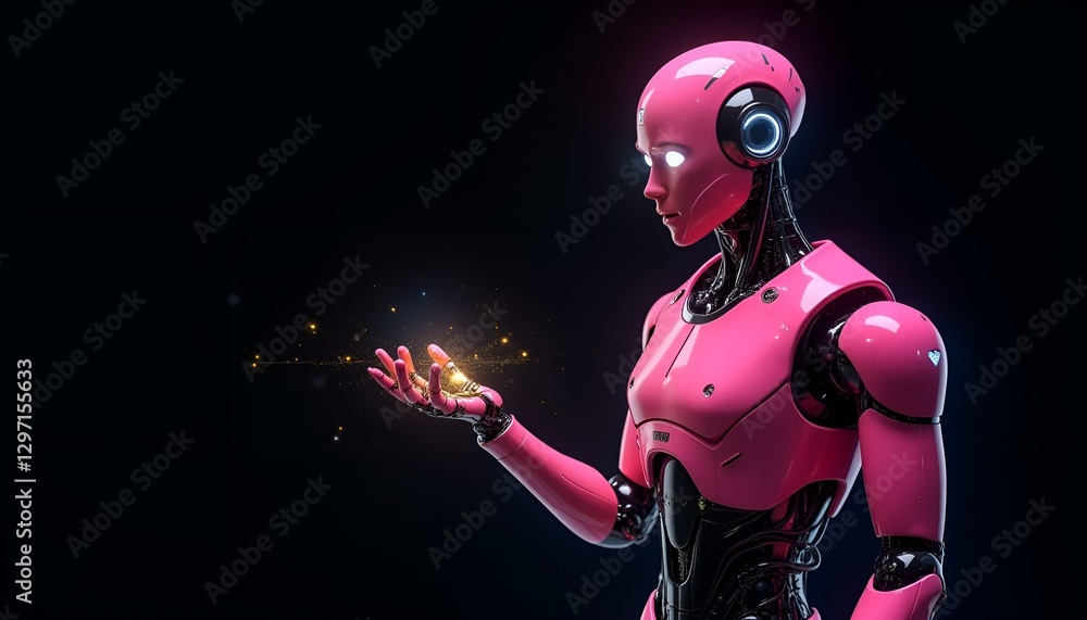 Fototapeta premium pink 3D robot on a dark background