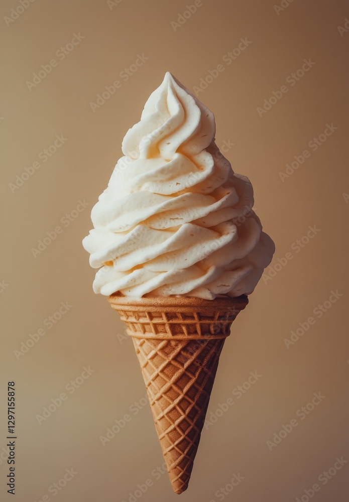 Delicious Vanilla Swirl Soft Serve Ice Cream Cone Isolated Against a Neutral Background for a Fresh Summer Treat Concept Delicious Vanilla Swirl Soft Serve Ice Cream Cone Isolated Against a Neutral Background for a Fresh Summer Treat Concept