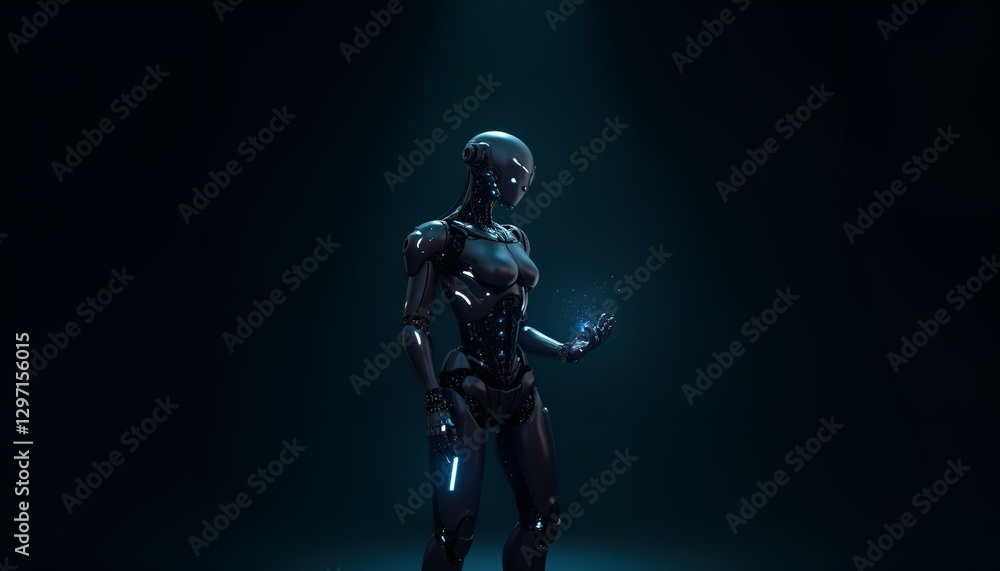 Fototapeta premium black 3D robot on a dark background