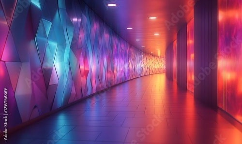 Wallpaper Mural Futuristic Tunnel with Colorful Geometric Walls and Glowing Lights Torontodigital.ca