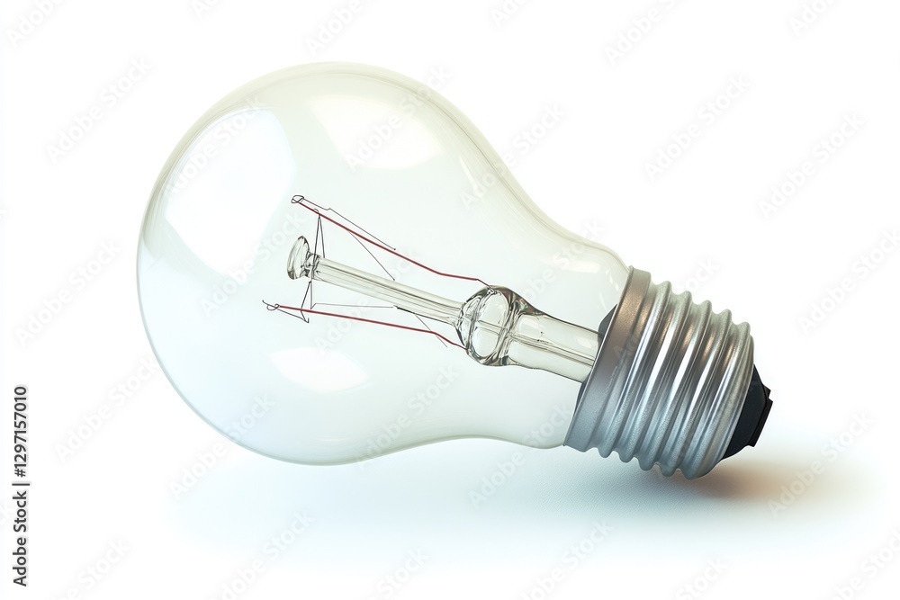 A clear incandescent light bulb with a visible filament, lying on a white background. A clear incandescent light bulb with a visible filament, lying on a white background.