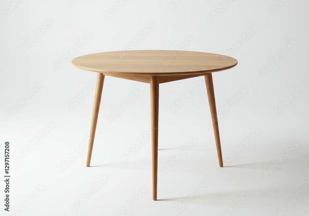 Fototapeta premium A minimalistic wooden round table with clean lines standing on a white background