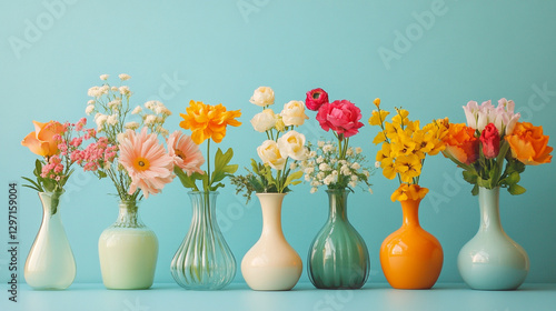 Obraz na płótnie colourful tulips in vase on colourful background. w salonie
