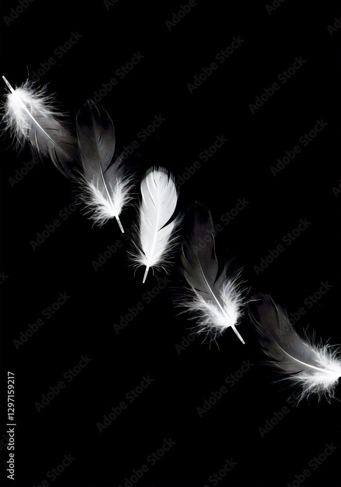 Obraz premium 羽根の質感、モノクロームのエレガンス