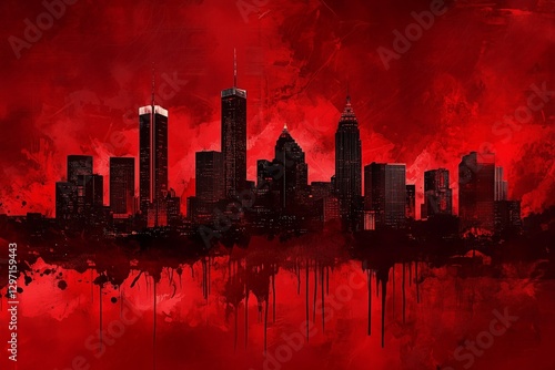 Vibrant Red Atlanta Skyline: Dynamic Cityscape of Georgia’s Capital