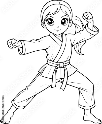 Teenage Girl Taekwondo Coloring Page – Black and White