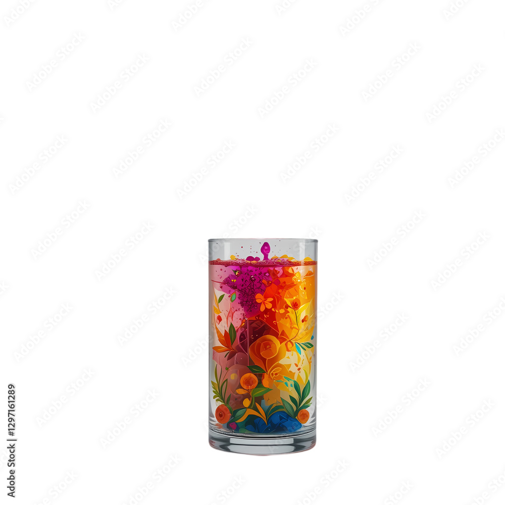 Rainbow Glass, Colorful Drinkware, Hand-Painted Glass isolated on transparent background Rainbow Glass, Colorful Drinkware, Hand-Painted Glass isolated on transparent background