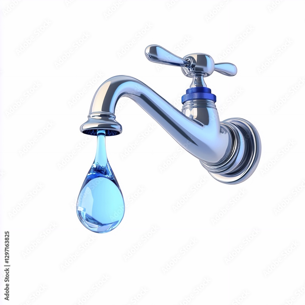 faucet with water drop, isolated, white background faucet with water drop, isolated, white background