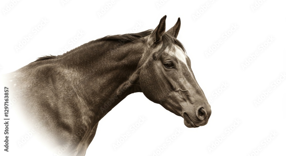 Obraz premium Majestic Horse Portrait - A stunning sepia-toned portrait of a horse against a transparent background, ideal for design projects