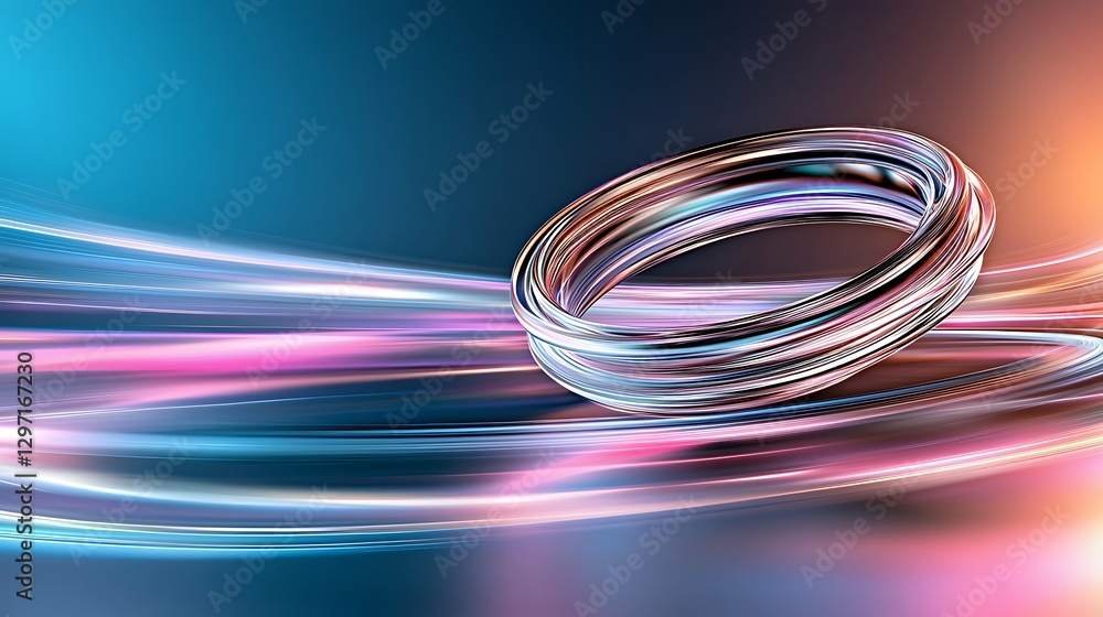 Shiny Metallic Ring Against a Colorful Abstract Background with Light Trails Shiny Metallic Ring Against a Colorful Abstract Background with Light Trails