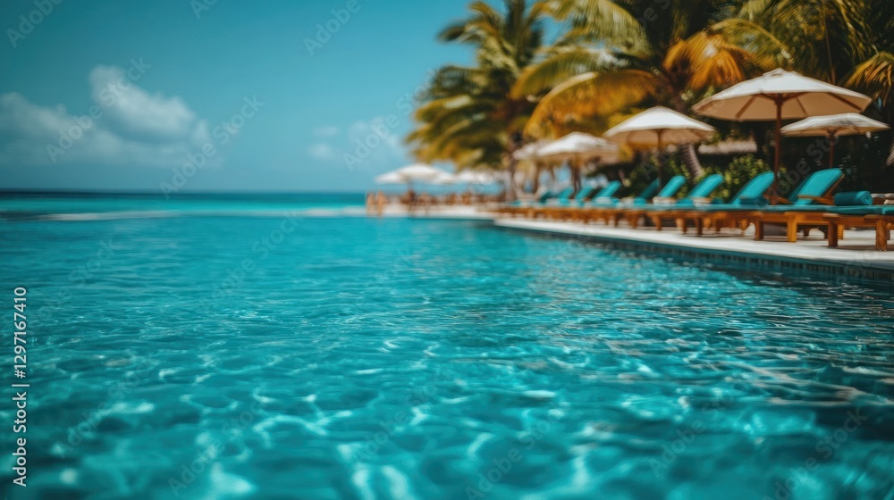 Tropical poolside resort, azure water, relaxation, sunny day Tropical poolside resort, azure water, relaxation, sunny day