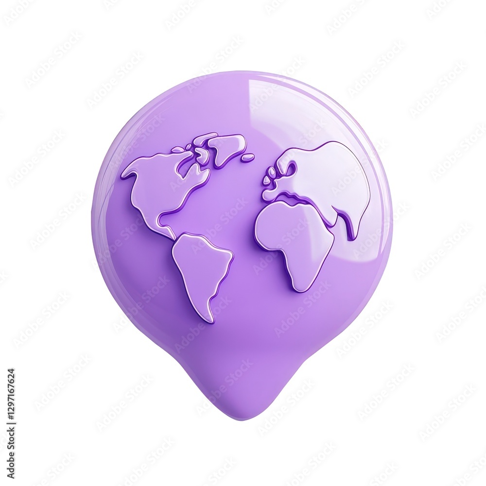 3d Glossy purple speech bubble showing world map icon isolated on transparent background, perfect for global communication concept 3d Glossy purple speech bubble showing world map icon isolated on transparent background, perfect for global communication concept