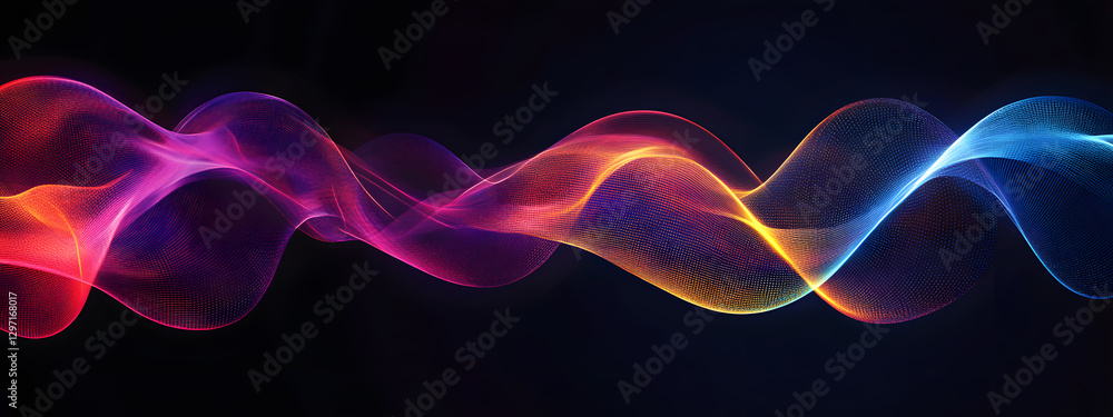 An abstract representation of sound waves, glowing with vibrant colors against the dark background
An abstract representation of sound waves, glowing with vibrant colors against the dark background