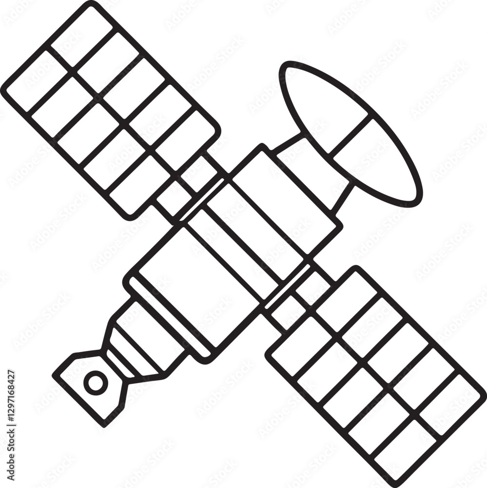 space satellite line art, black outline, vector and illustration, line art and outline space satellite line art, black outline, vector and illustration, line art and outline