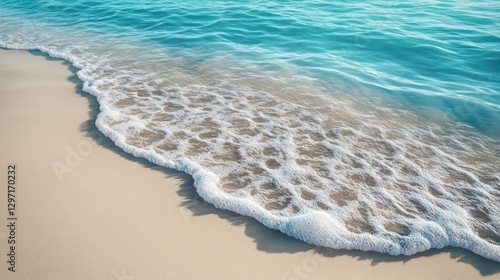 The ocean waves gently touching the sandy beachs edge perfectly