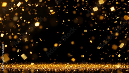 golden confetti on the black background