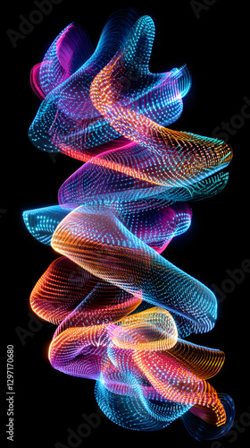 An abstract representation of sound waves, glowing with vibrant colors against the dark background
