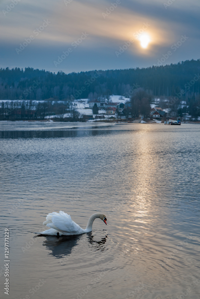 Winter mood on the frozen Lipno Dam. Czech Republic