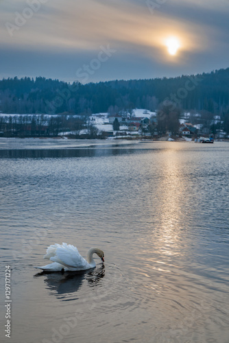 Winter mood on the frozen Lipno Dam. Czech Republic