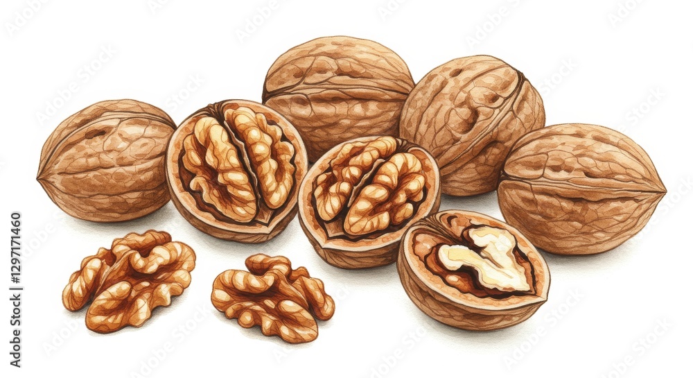 Walnuts on White Background: Artistic Food - Transparent background showcasing walnuts. Symbolizes health, nutrition, nature, abundance, and wholesomeness Walnuts on White Background: Artistic Food - Transparent background showcasing walnuts. Symbolizes health, nutrition, nature, abundance, and wholesomeness
