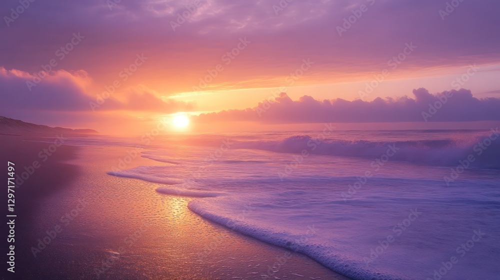 Fototapeta premium A serene sunset on a beach with colorful skies