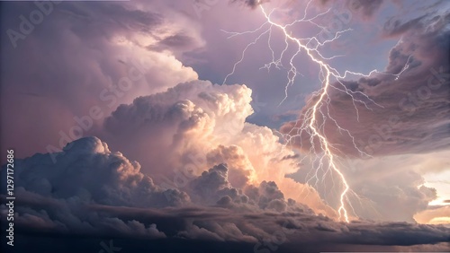 Dreamy Cloudscape with Striking Lightning Bolts – Stormy Sky Fantasy Art