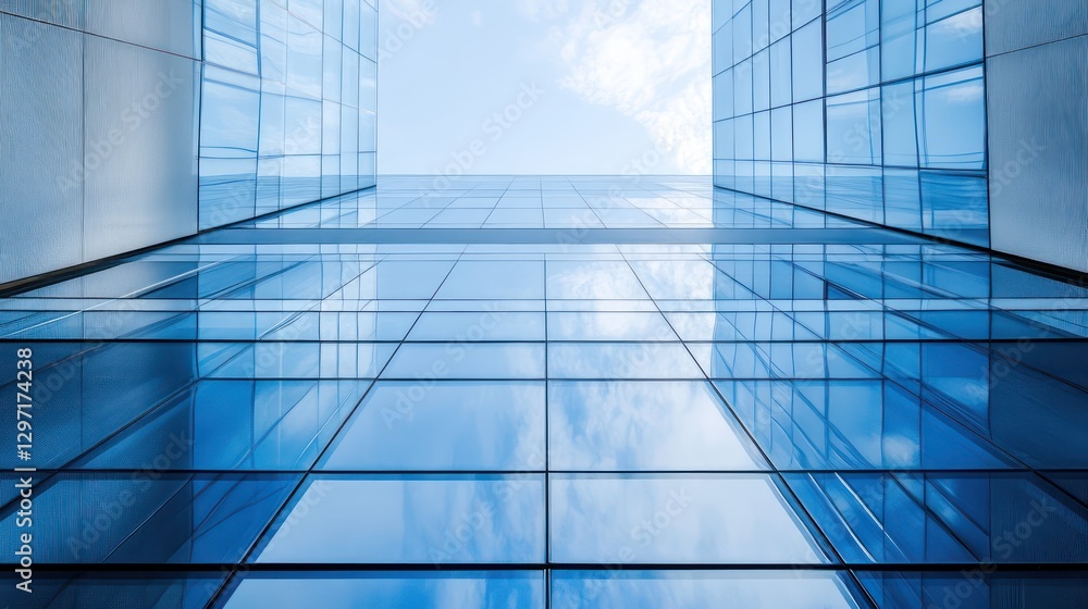 Abstract upward view of a modern glass skyscraper building Abstract upward view of a modern glass skyscraper building