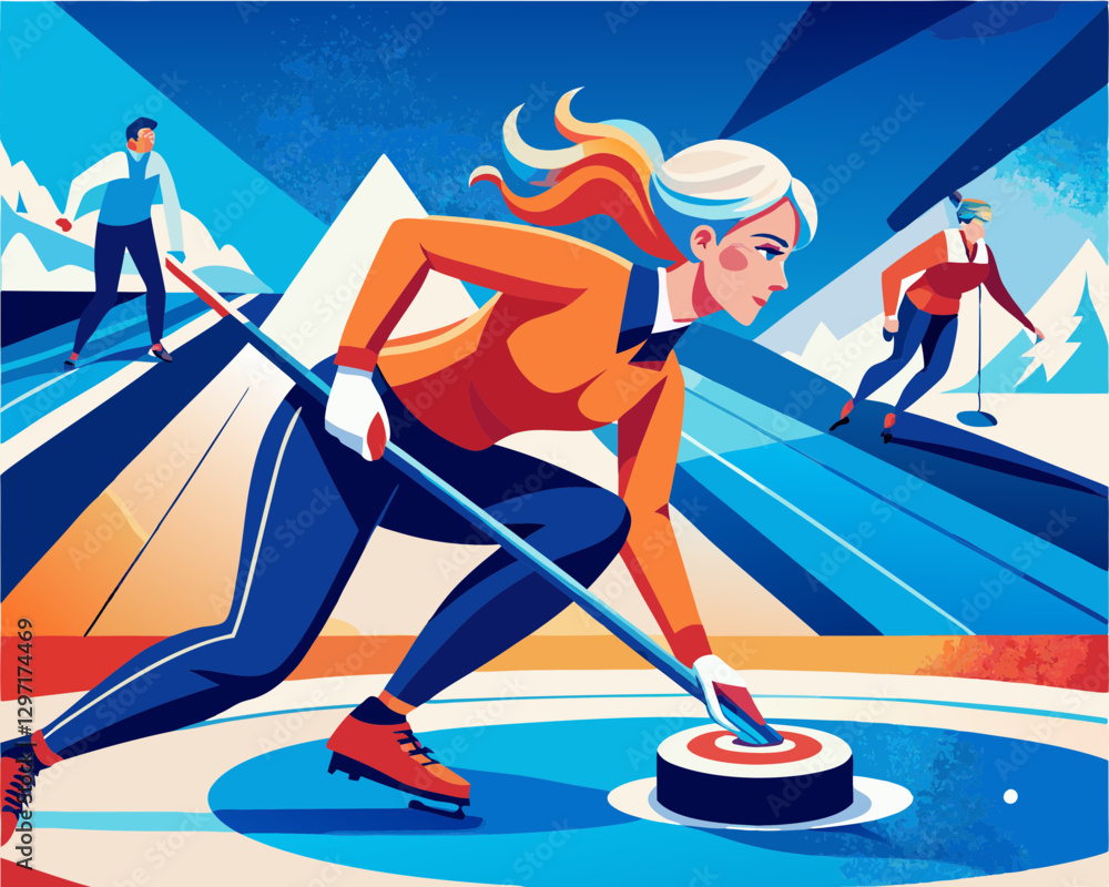 Fototapeta premium An athletic woman preparing to deliver a stunning shot in a fast-paced ice hockey game, representing strength and precision.