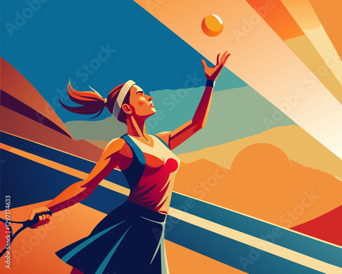 A woman enjoying a game of tennis, highlighting skill and enjoyment under the sun in a vibrant setting.