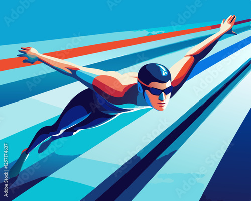 A competitive swimmer diving into the pool, showcasing athleticism and passion for swimming in vibrant colors.