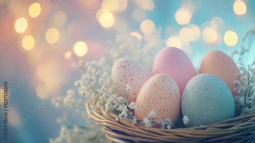 Colorful eggs arranged in a basket Colorful eggs arranged in a basket