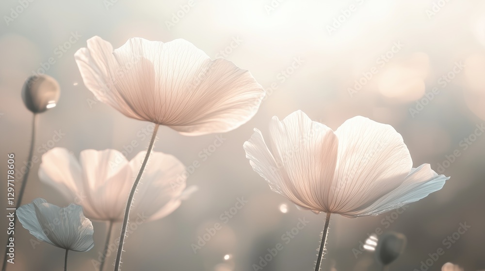 Obraz premium A bouquet of white flowers with a light blue background. The flowers are in full bloom and are arranged in a way that creates a sense of harmony and balance