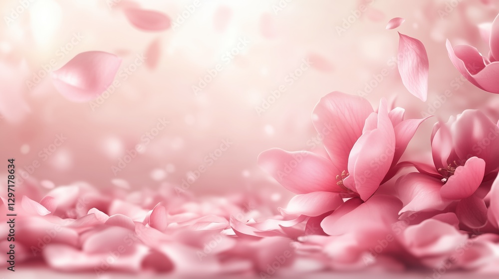 Fototapeta premium A beautiful pink flower with delicate pink petals and leaves is the main focus of the image. The flower is surrounded by a sea of pink petals and leaves, creating a stunning and vibrant display