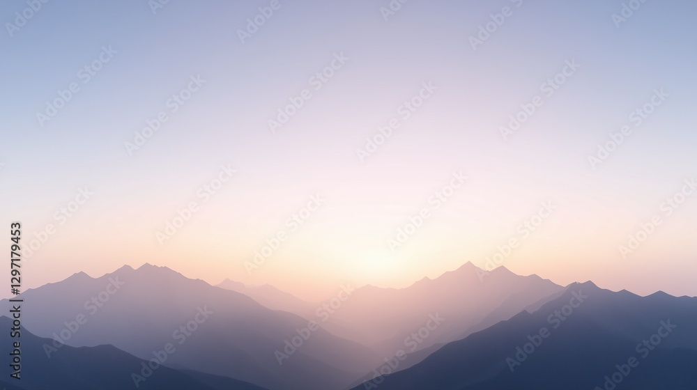A mountain range with a beautiful sunset in the background. The sky is a light blue color with a few clouds. The mountains are covered in snow and the sun is setting behind them. The scene is peaceful A mountain range with a beautiful sunset in the background. The sky is a light blue color with a few clouds. The mountains are covered in snow and the sun is setting behind them. The scene is peaceful