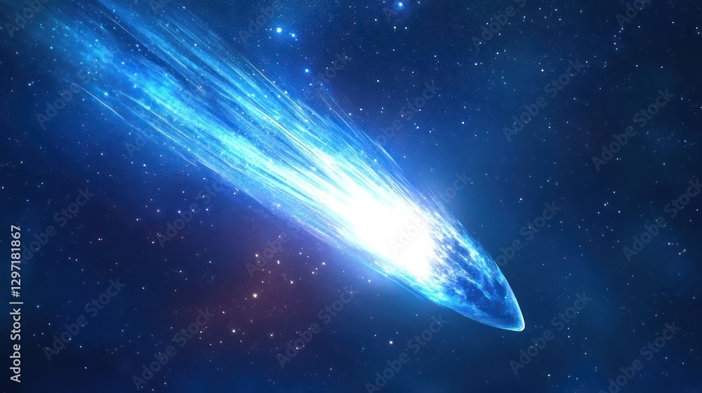 Fototapeta premium A Brilliant Blue Comet Streaming Through the Vast Night Sky