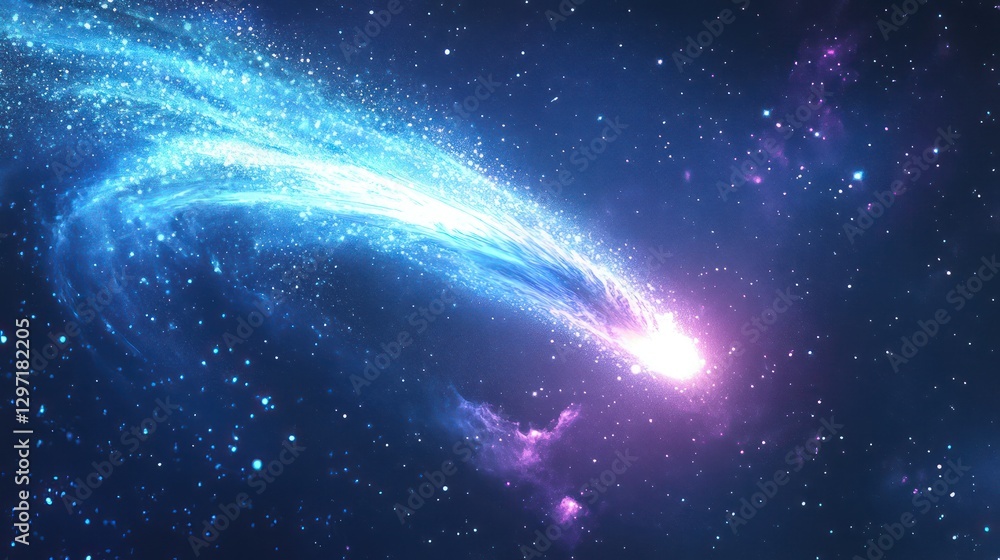 Naklejka premium A brilliant blue comet is moving across a dark cosmos