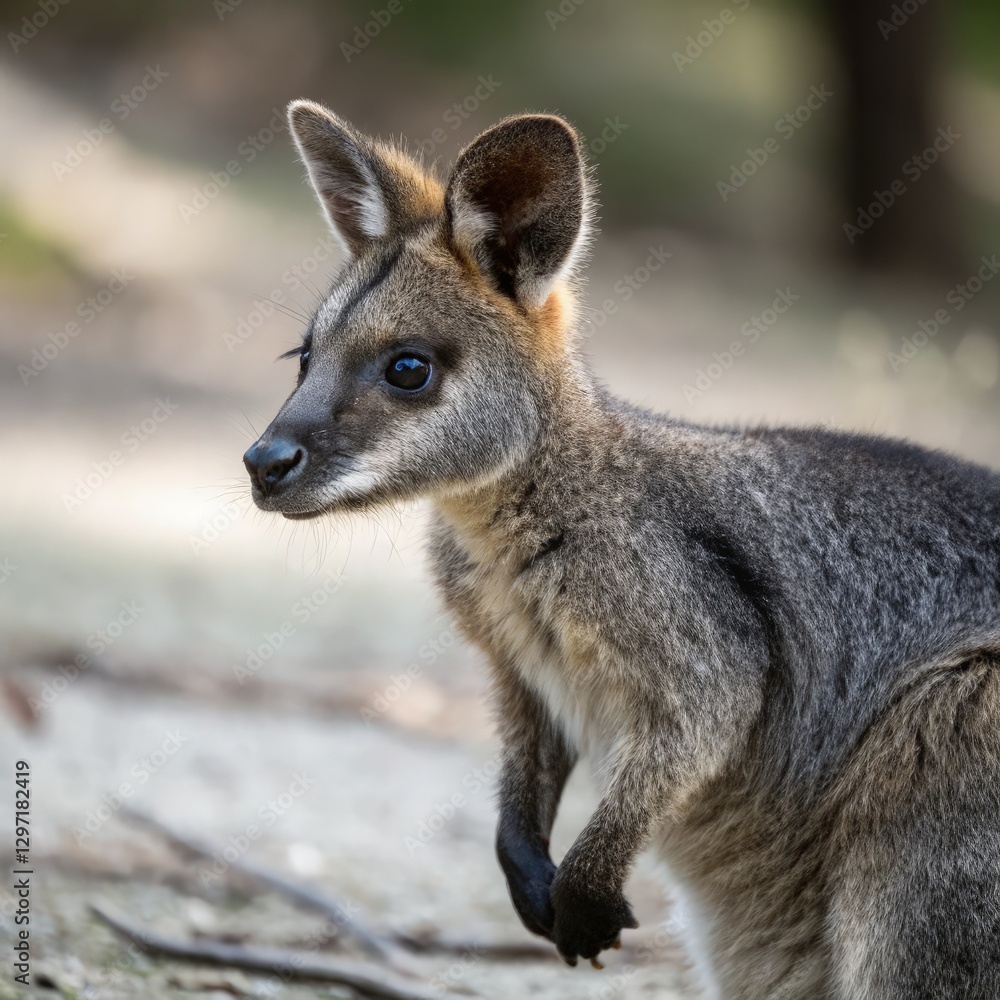 Close up of Young Swamp Wallaby in Natural Habitat. Generative AI Close up of Young Swamp Wallaby in Natural Habitat. Generative AI