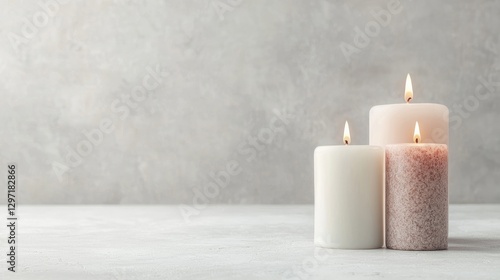 Three candles burning, calm background, relaxation, spa