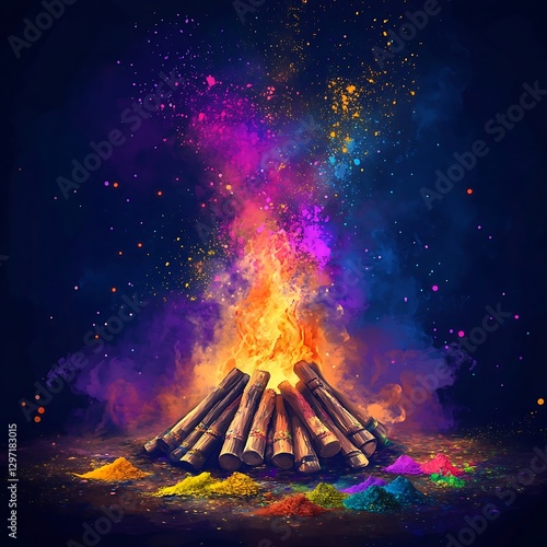 Vibrant Holika Dahan Illustration for Creatives