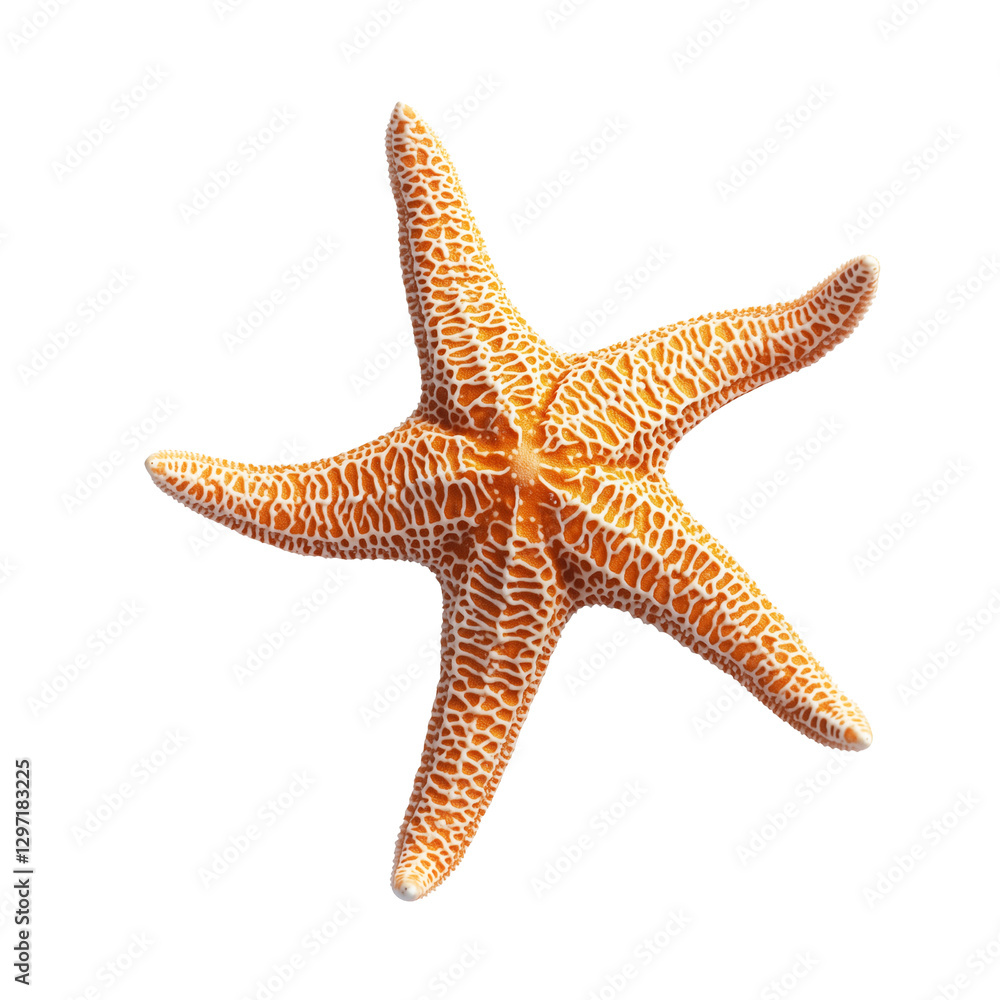 Orange starfish with intricate patterns, cut out
Orange starfish with intricate patterns, cut out