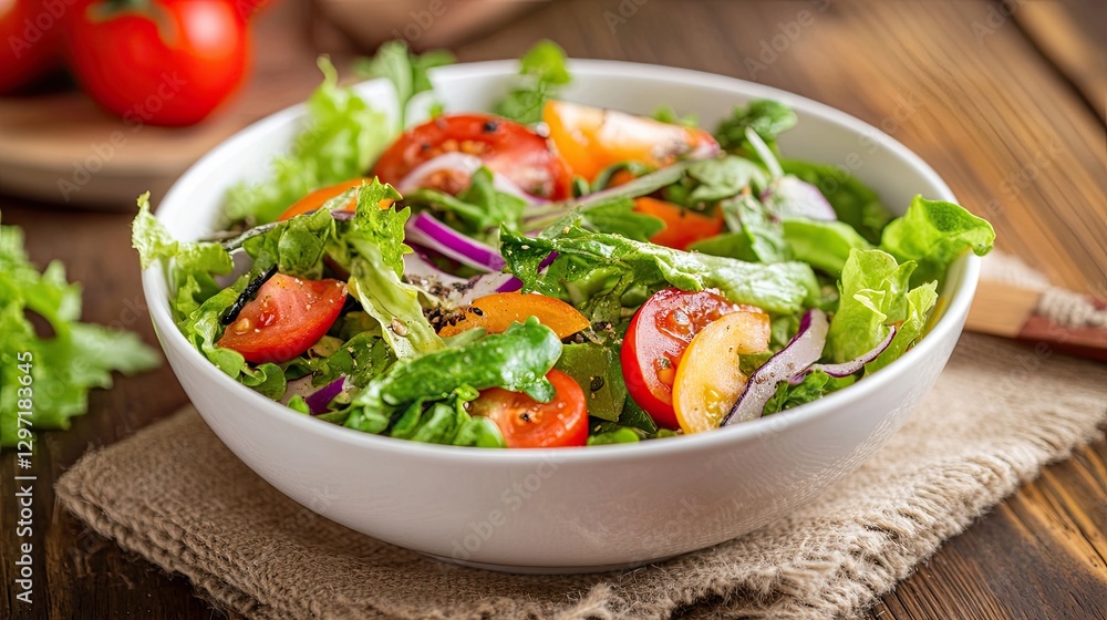 A bowl filled with a salad of fresh vegetables and herbs. Healthy and dietary food. Illustration for banner, poster, cover, brochure, advertising or marketing. A bowl filled with a salad of fresh vegetables and herbs. Healthy and dietary food. Illustration for banner, poster, cover, brochure, advertising or marketing.