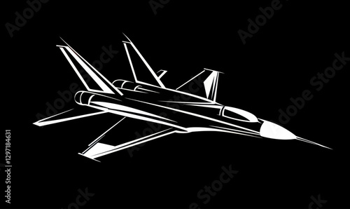 Minimalist Black and White Fighter Jet Icon Vector Illustration for Graphic Design