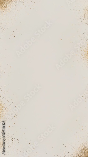 Beige surface with gold dots. Golden glitter on white background. Abstract design with metallic small circles in corners.