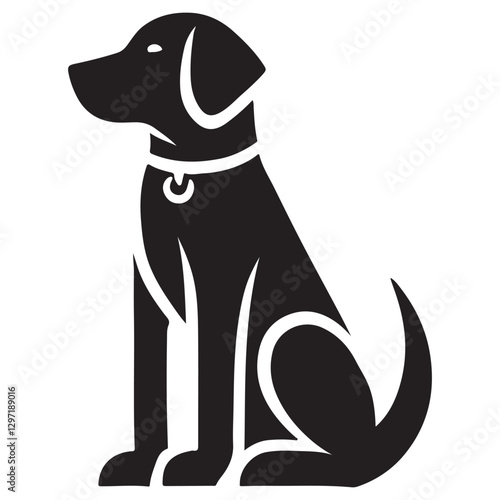 Elegant Black Dog Illustration Sitting Calmly with Collar Design Ideas