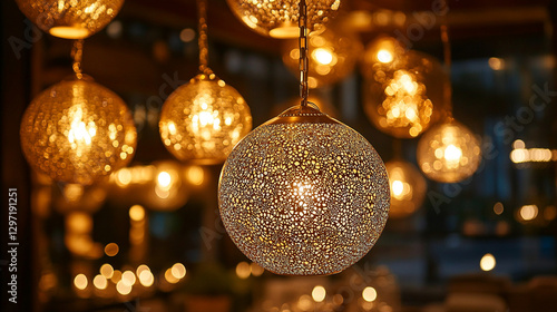 Obraz na płótnie Golden Christmas baubles with a festive shine elegant decorations and a warm holiday glow for seasonal celebrations.
w salonie
