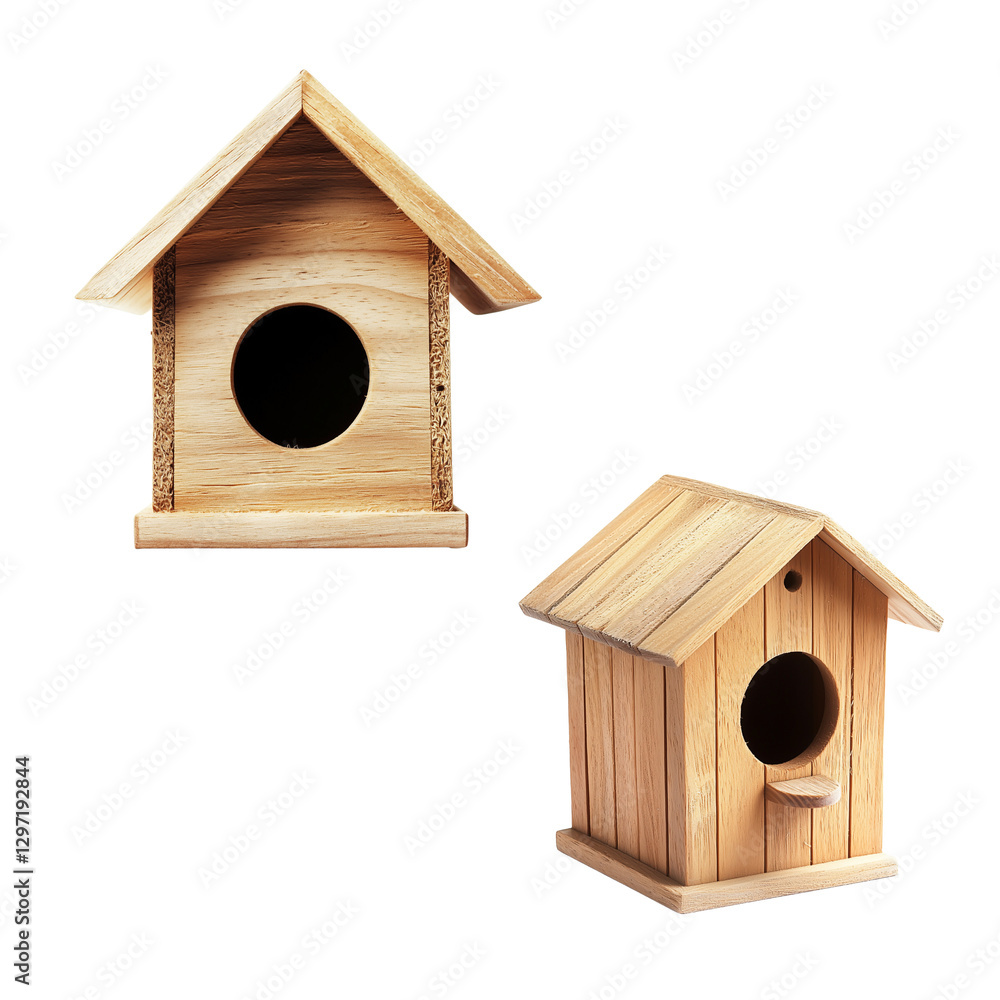 Wooden birdhouses with classic design, cut out
Wooden birdhouses with classic design, cut out