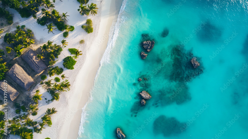 Blue sea and beach view for drone.